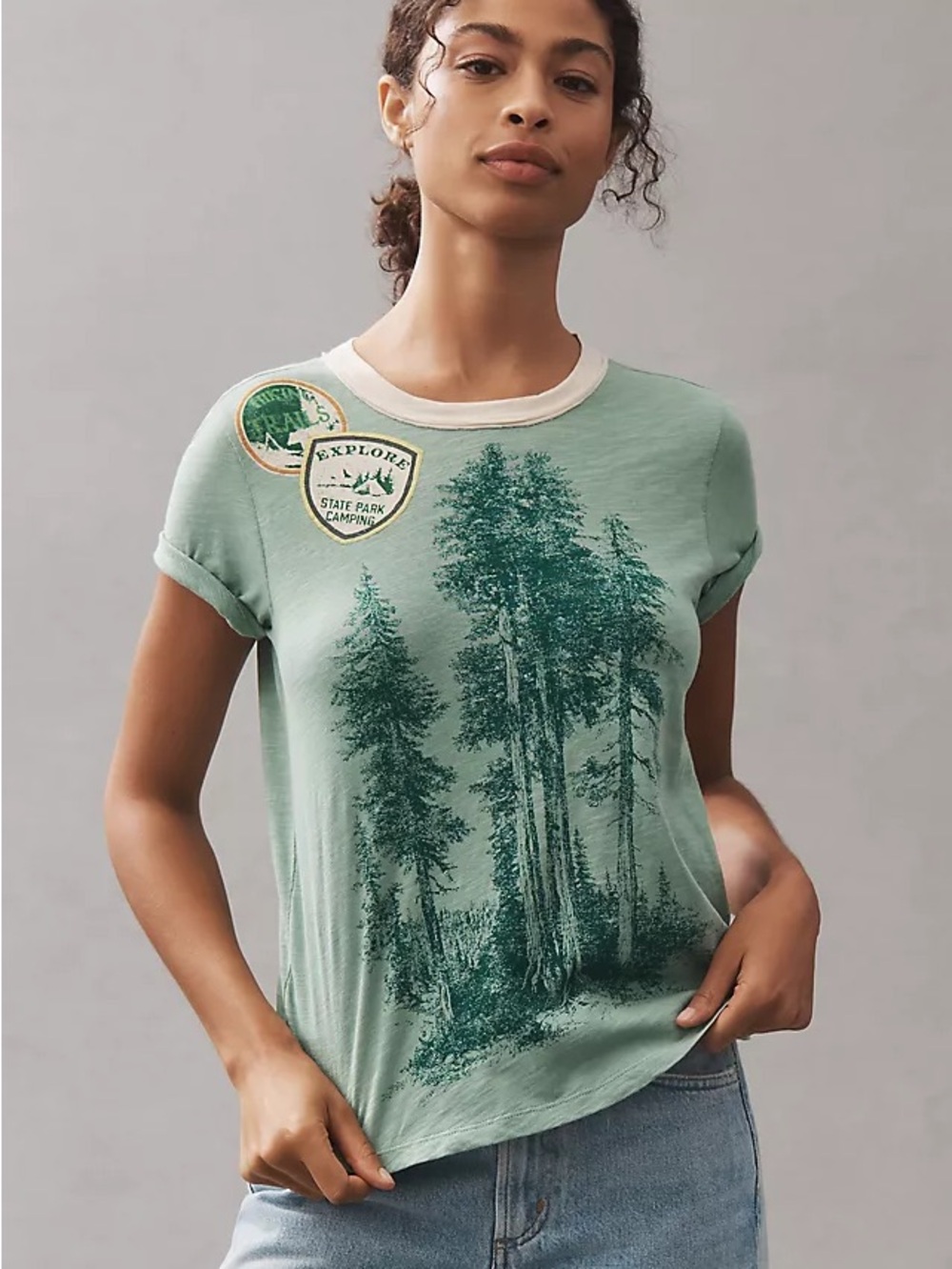 Pilcro Sage Green Graphic ringer Tee